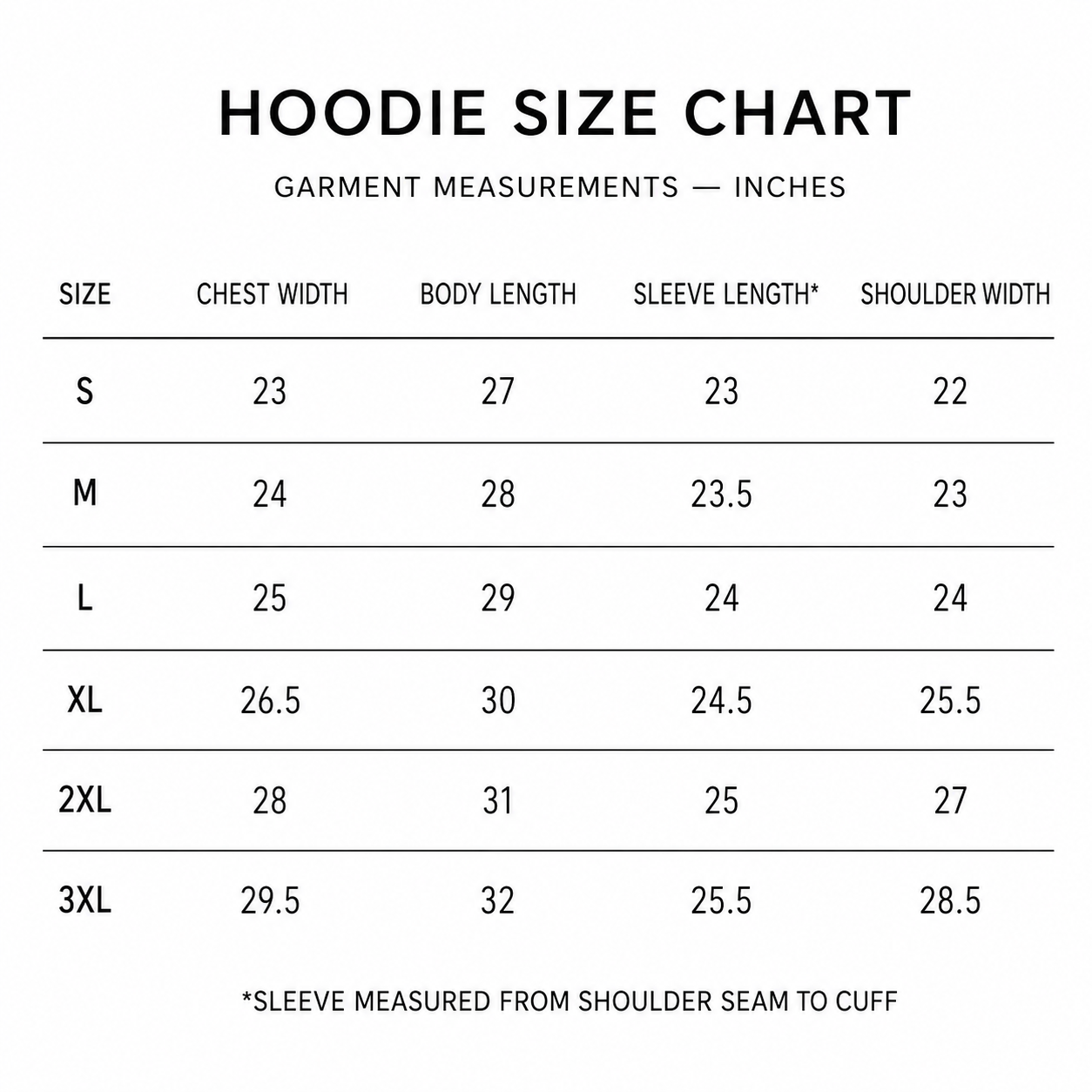 Highly Respected size chart
